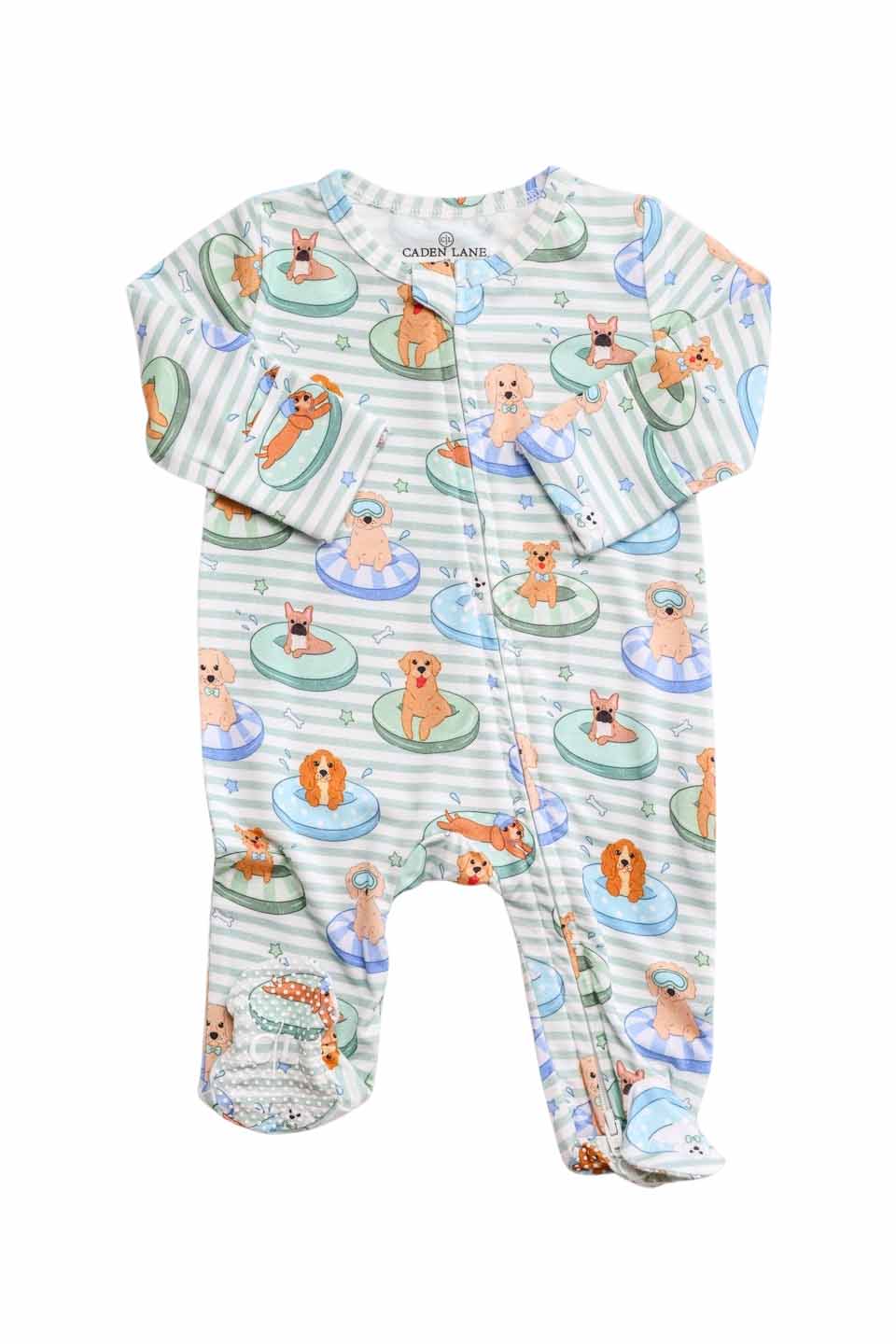Caden Lane Blue | Poolside Pups Zipper Footie