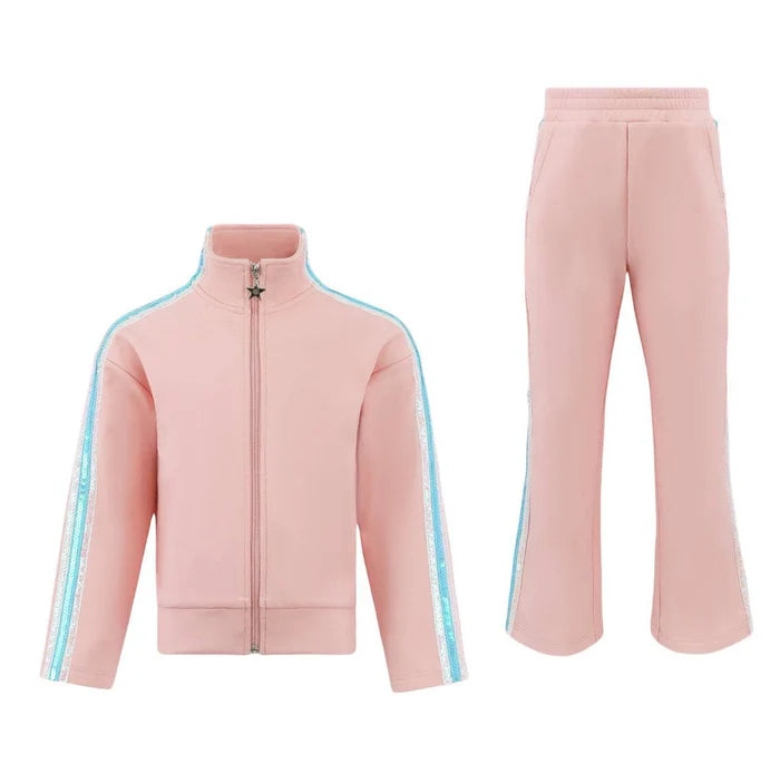 Lola + The Boys Pink Rainbow | Stripe Soft Scuba Tracksuit