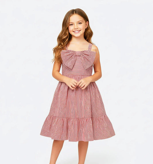 Tweenstyle Red & White | Stripe Strappy Dress with Bow Detail