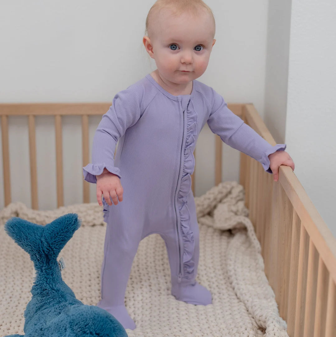 Sweet Bamboo Orchid Petal | Ribbed Ruffle Footie