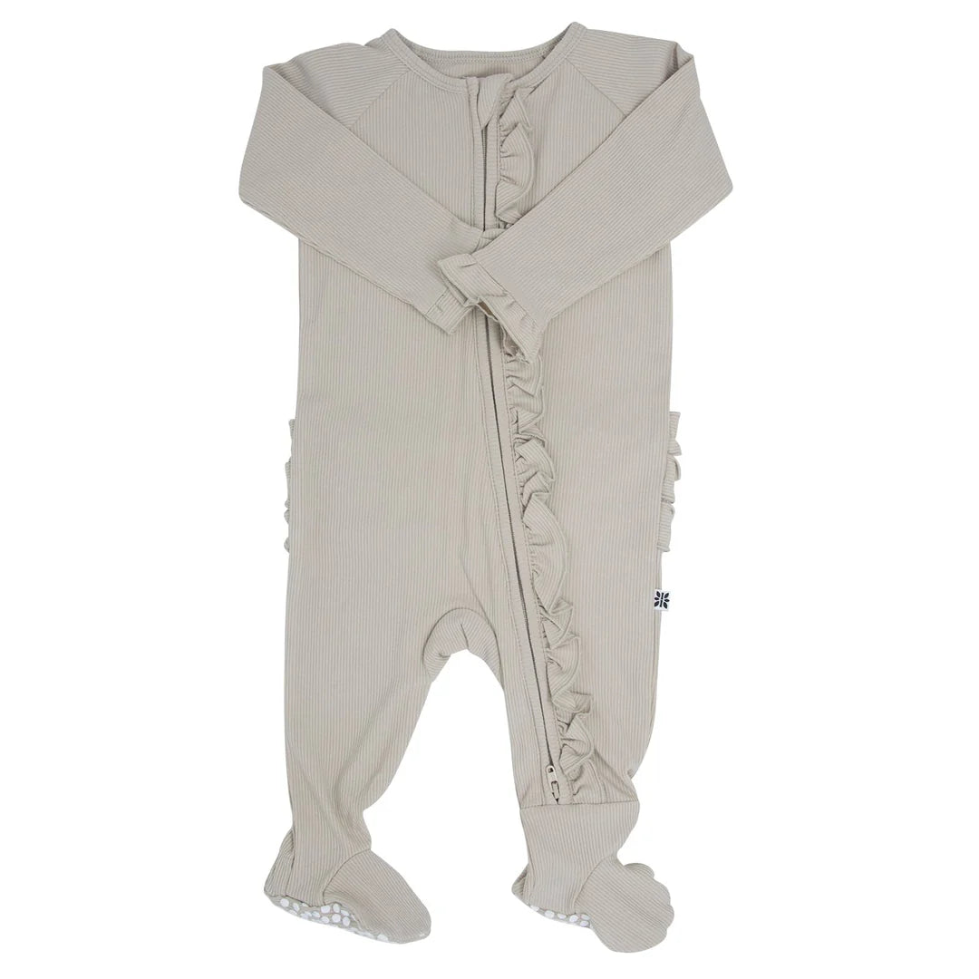 Sweet Bamboo Oatmeal Ribbed | Ruffle Footie
