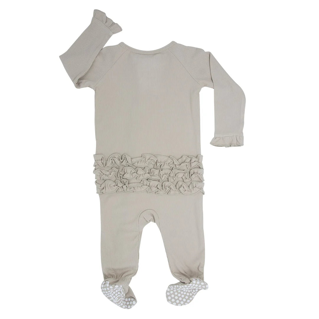 Sweet Bamboo Oatmeal Ribbed | Ruffle Footie
