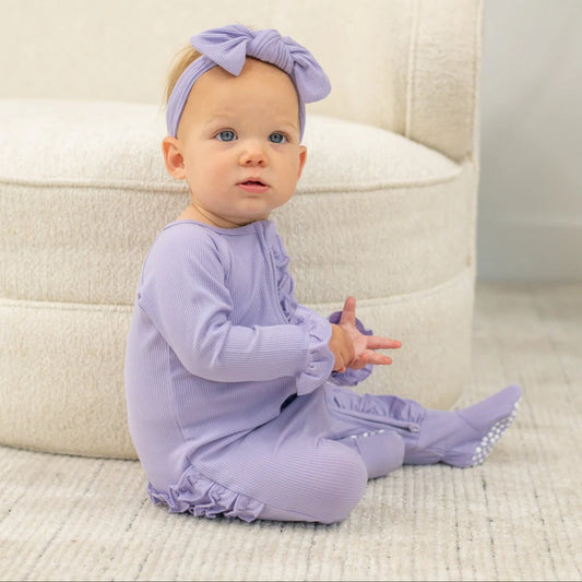Sweet Bamboo Orchid Petal | Ribbed Ruffle Footie
