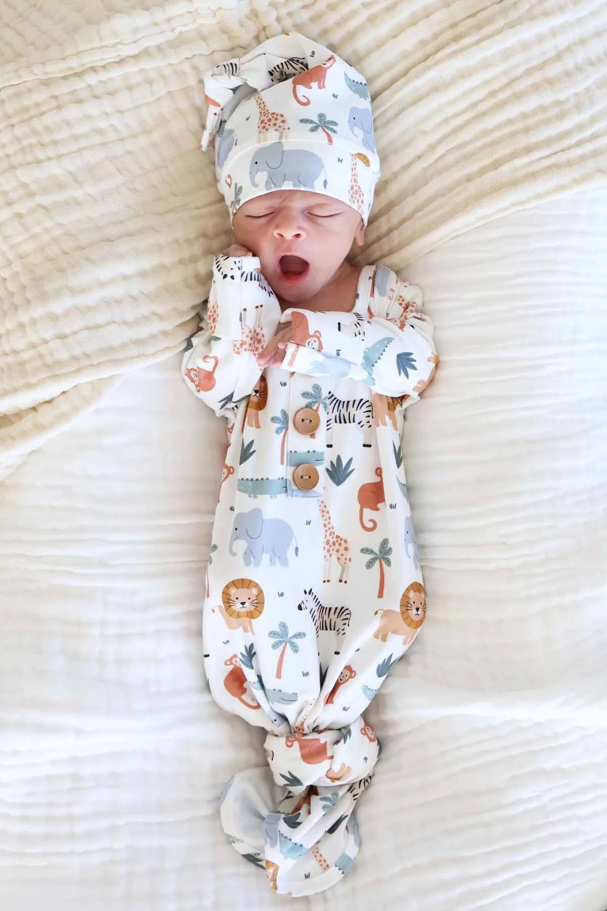 Caden Lane Cream | Safari Snuggles Printed Knot Gown
