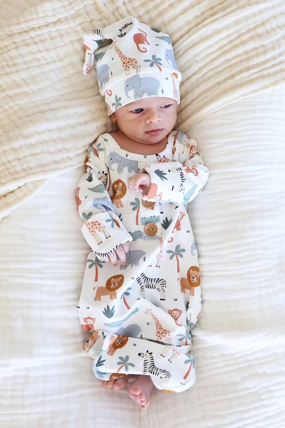 Caden Lane Cream | Safari Snuggles Printed Knot Gown