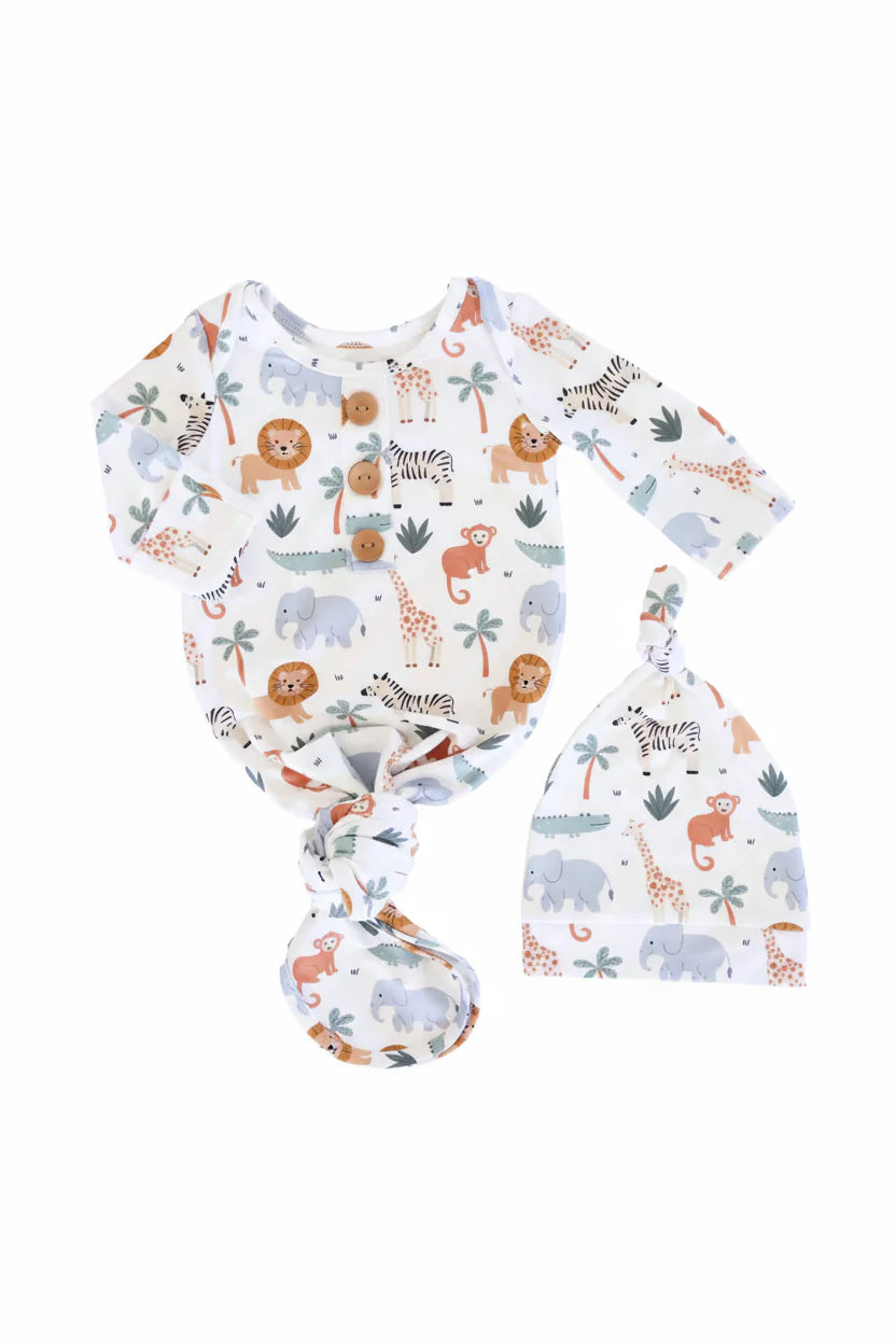 Caden Lane Cream | Safari Snuggles Printed Knot Gown