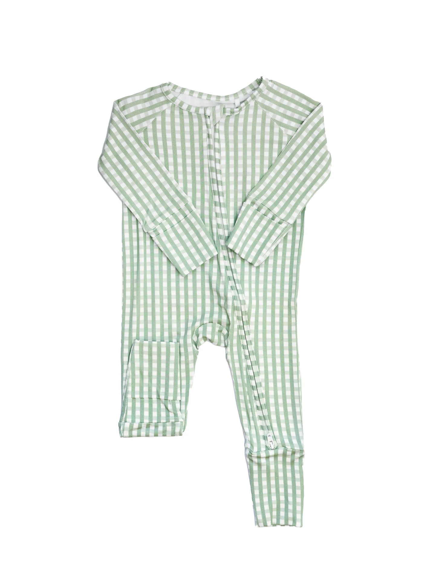 Uptown Baby Sage | Gingham Sleep Romper