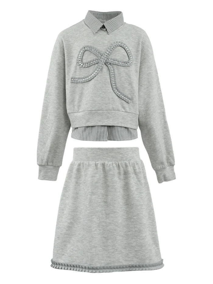 Lola + The Boys Soft Grey | Preppy Bow Set