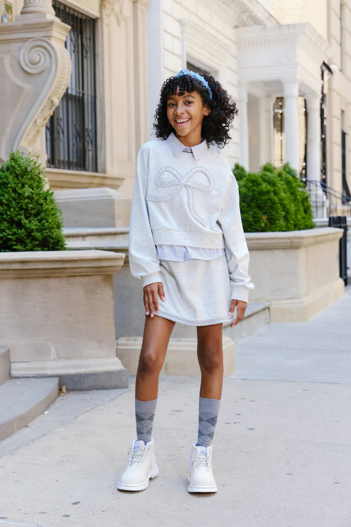 Lola + The Boys Soft Grey | Preppy Bow Set