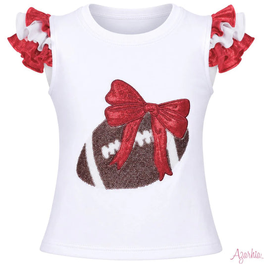 Azarhia Red | Sequin Football Shimmer Ruffle Sleeve Tee