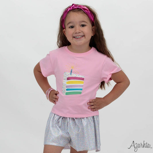 Azarhia Pink | Glitter Birthday Cake Boxy T-Shirt
