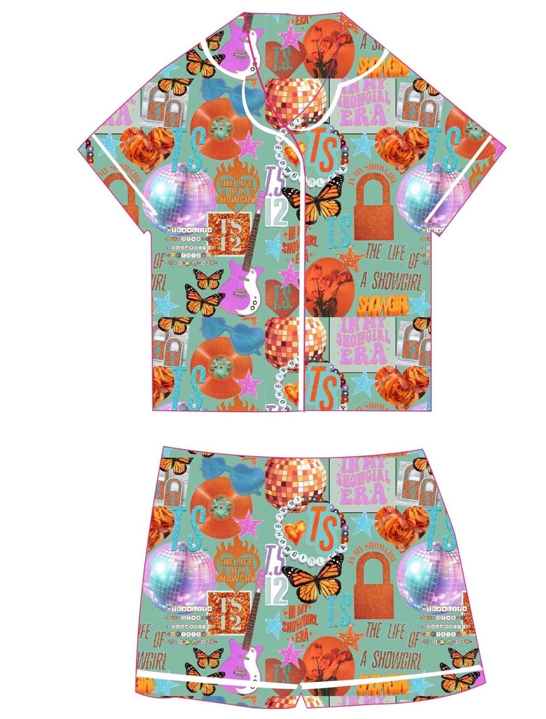 Tweenstyle Mint | Showgirl Era Print Short Sleeve Satin Loungewear Set