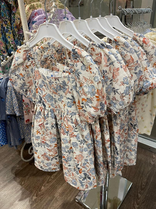 Mayoral Salmon | Puff Sleeve Floral Dress