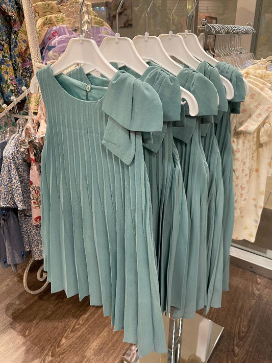 Mayoral Mint | Pleated Dress with Shoulder Bow