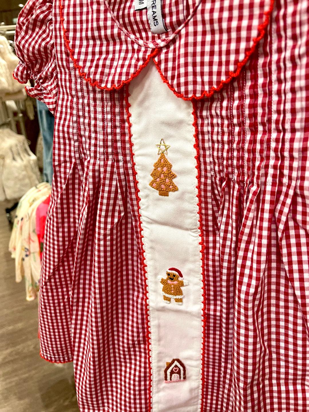 Sweet Dreams Red | Gingerbread Embroidered Gingham Dress