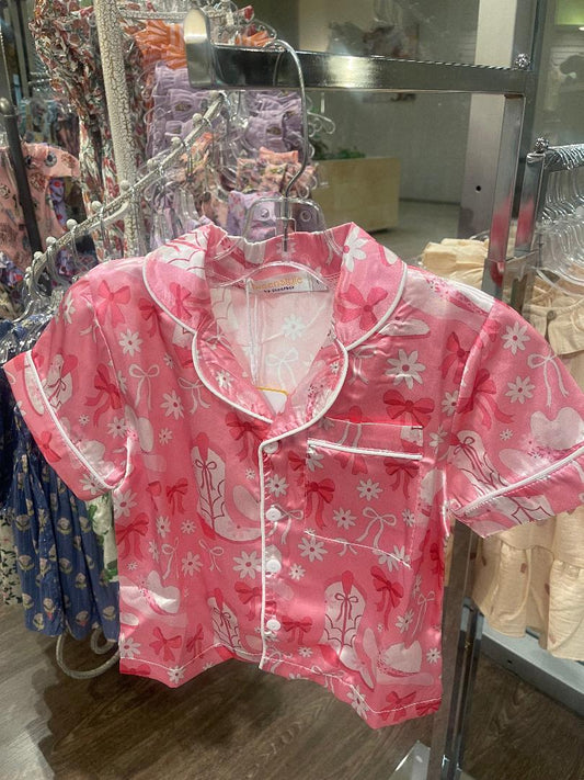 Tweenstyle Cowgirl | Short Sleeve Satin Loungewear Set
