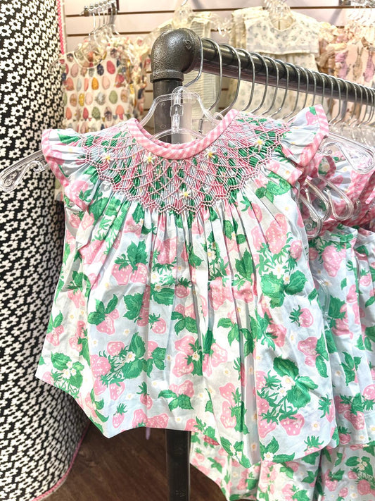 Whimsy Bay Strawberry Patch | Smocked Bloomer Set
