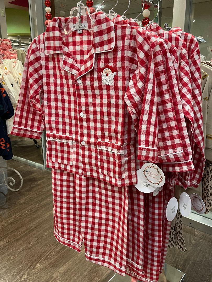 Sweet Dreams Red Gingham | Embroidered Santa PJ Set