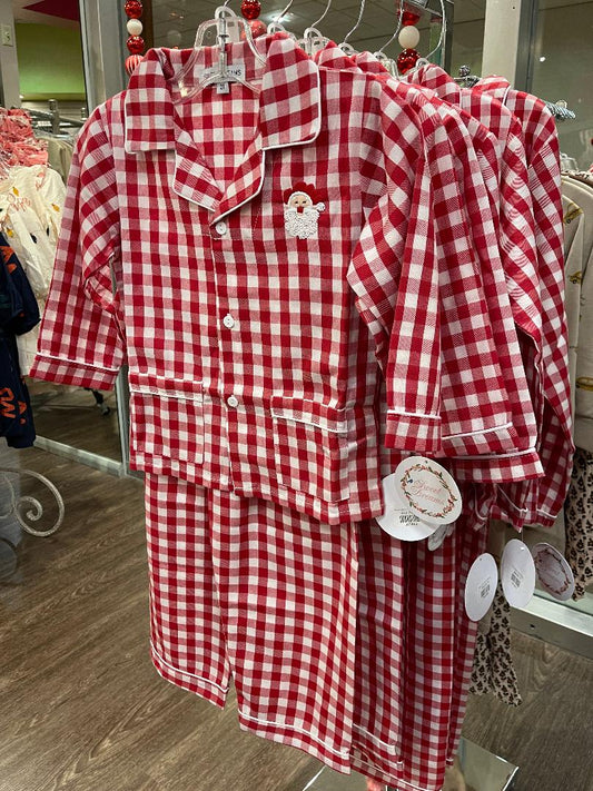 Sweet Dreams Red Gingham | Embroidered Santa PJ Set
