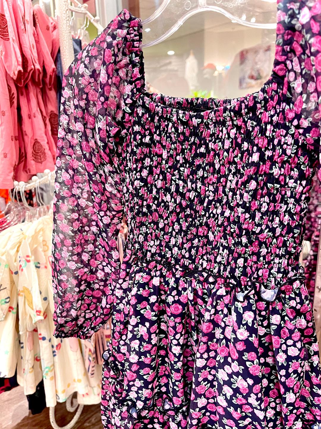 Flowers By Zoe Pink Floral | Long Bubble Sleeve Dress