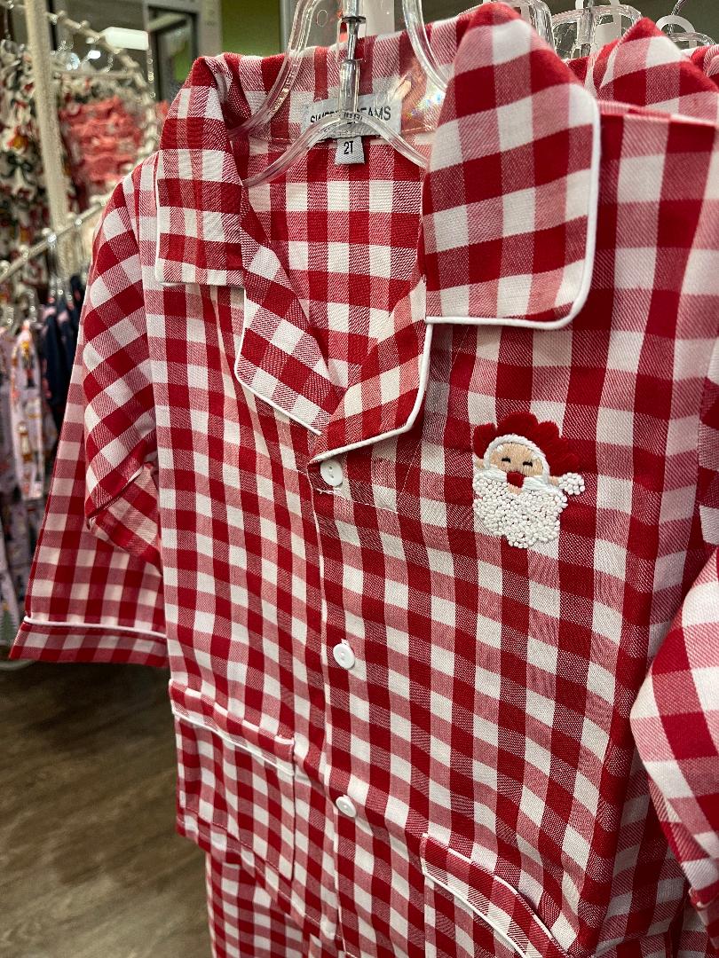 Sweet Dreams Red Gingham | Embroidered Santa PJ Set