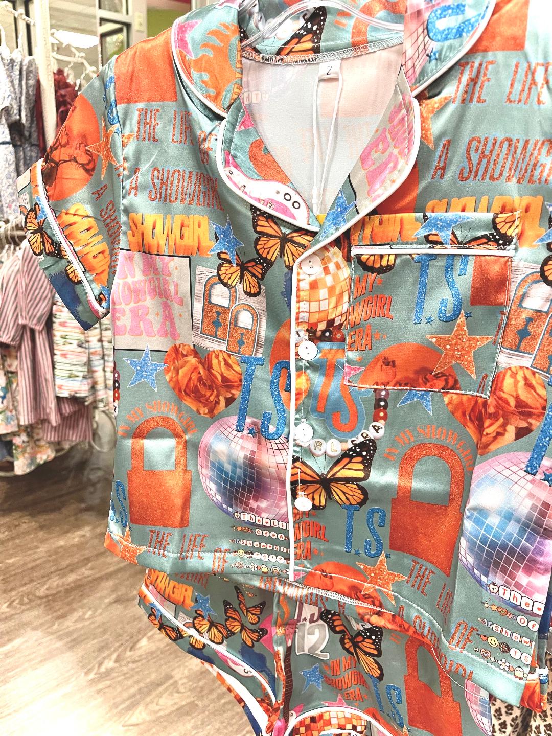 Tweenstyle Mint | Showgirl Era Print Short Sleeve Satin Loungewear Set