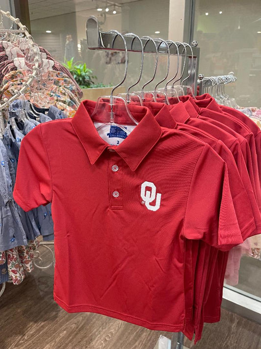 Vive La Fete OU Red | Game Day Embroidered Short Sleeve Polo Box Shirt