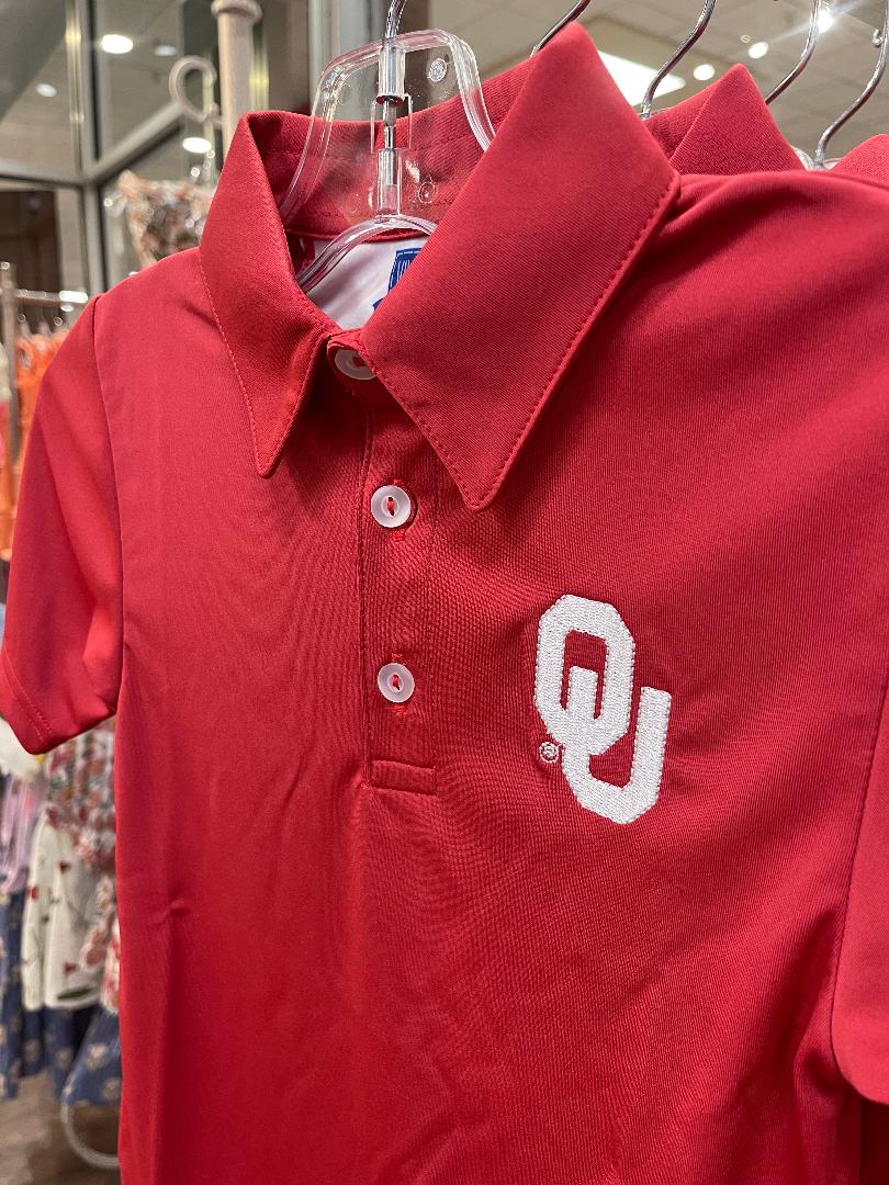 Vive La Fete OU Red | Game Day Embroidered Short Sleeve Polo Box Shirt