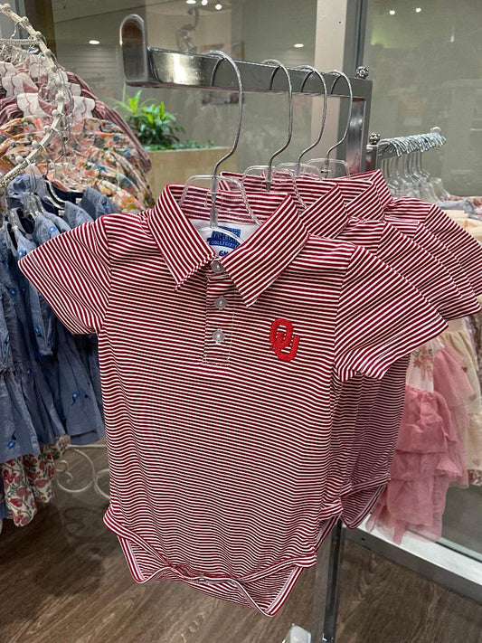 Vive La Fete OU Red | Embroidered Stripe Polo Bodysuit