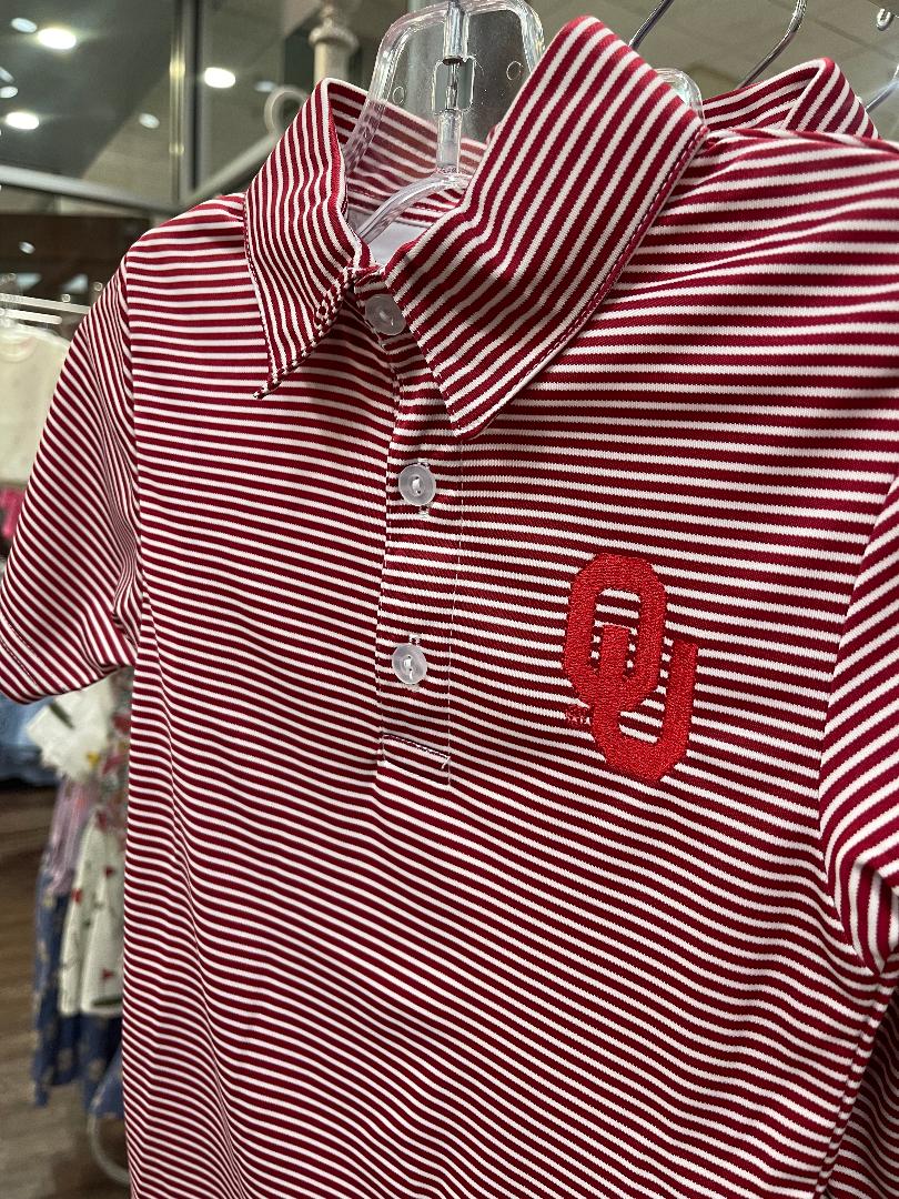 Vive La Fete OU Red | Stripe Embroidered Polo Box Shirt