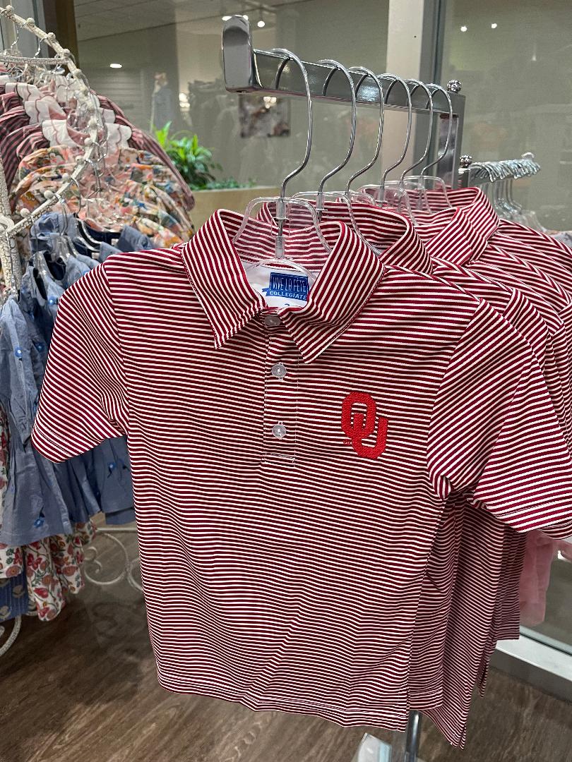 Vive La Fete OU Red | Stripe Embroidered Polo Box Shirt