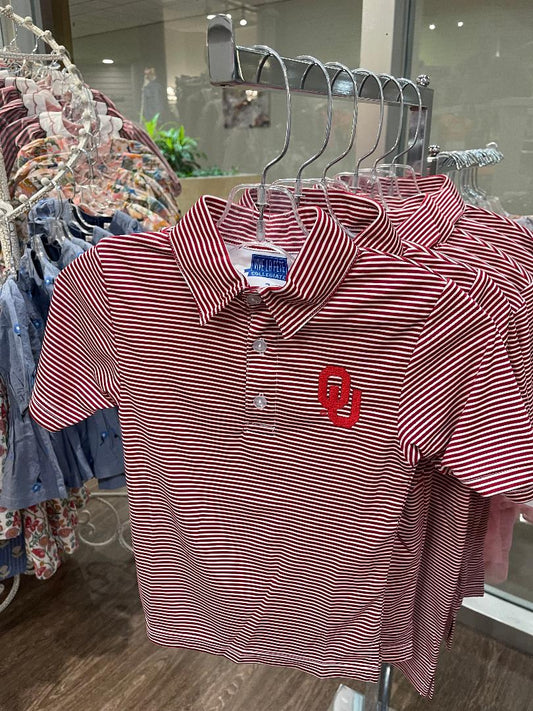 Vive La Fete OU Red | Sooners Embroidered Stripe Short Sleeve Polo Box Shirt
