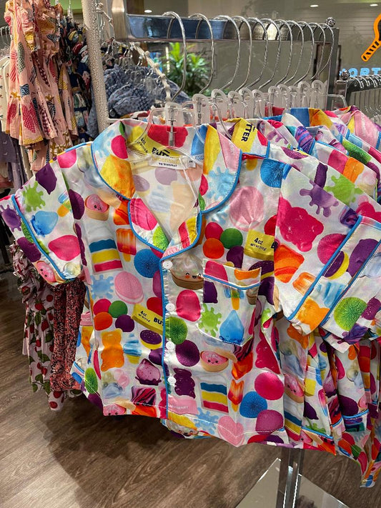 Tweenstyle Multi | Squishes Print Satin Short Sleeve Loungewear Set