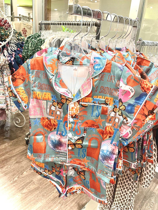 Tweenstyle Mint | Showgirl Era Print Short Sleeve Satin Loungewear Set