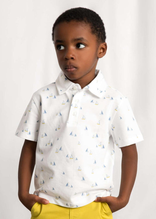 Mayoral Olive White | Printed Short Sleeve Polo