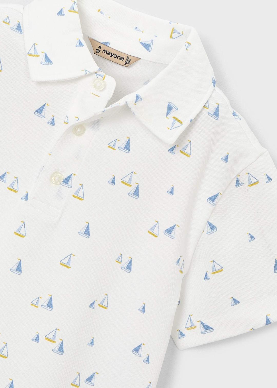 Mayoral Olive White | Printed Short Sleeve Polo