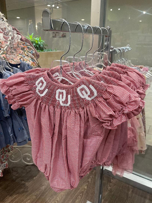 Vive La Fete OU Red | Smocked Gingham Bishop Bubble