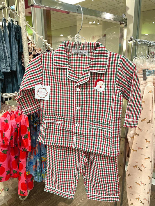 Sweet Dreams Red & Green | Santa Embroidered Gingham PJ