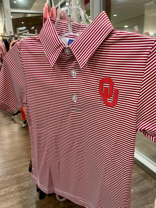 Vive La Fete OU Red | Stripes Embroidered Short Sleeve Polo Box Shirt