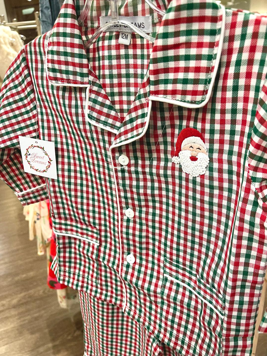 Sweet Dreams Red & Green | Santa Embroidered Gingham PJ