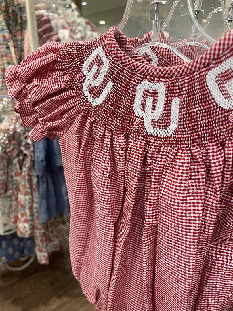 Vive La Fete OU Red | Smocked Gingham Bishop Bubble