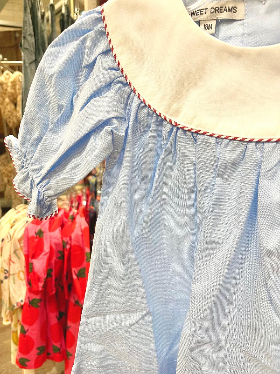 Sweet Dreams Blue Chambray | With Red Stripe Trim Dress