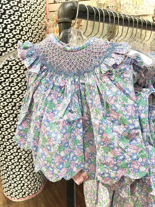 Whimsy Bay Brilliant Blooms | Pearl Smocked Bishop Bloomer Set