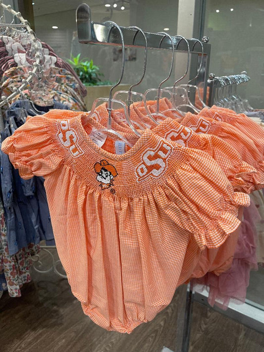Vive La Fete OSU Orange | Smocked Gingham Bishop Bubble