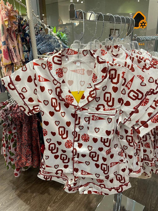 Tweenstyle Crimson Multi | OU Satin Short Sleeve Loungewear Set