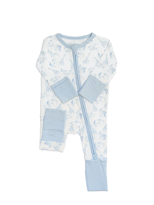 Uptown Baby Blue Safari | Long Sleeve Romper