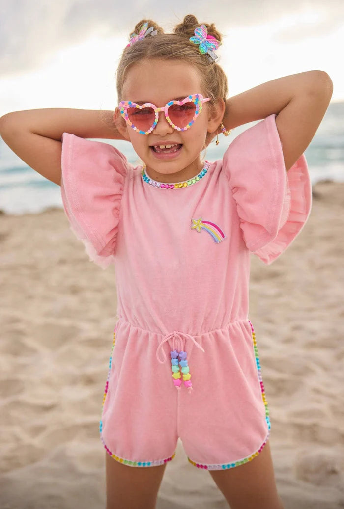 Lola + The Boys Rainbow | Gems Velour Romper