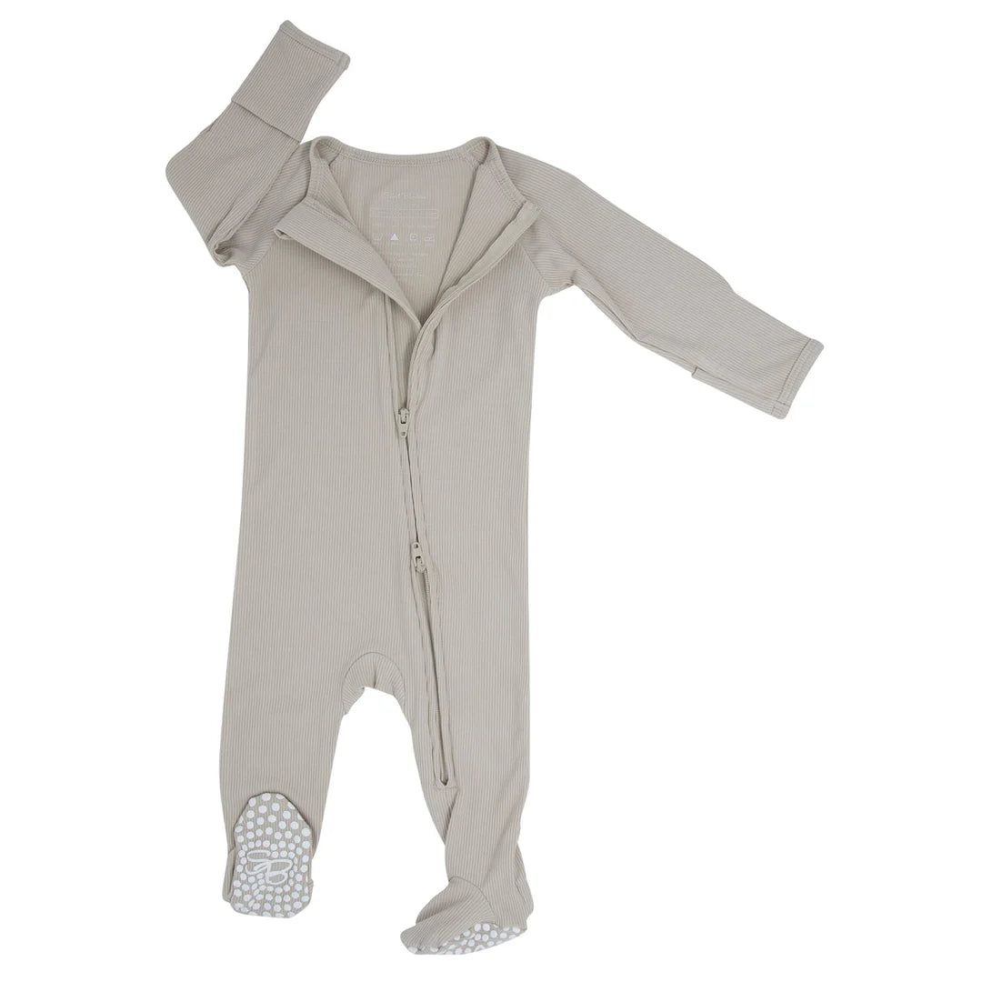 Sweet Bamboo Just Taupe | Ribbed Zipper Footie