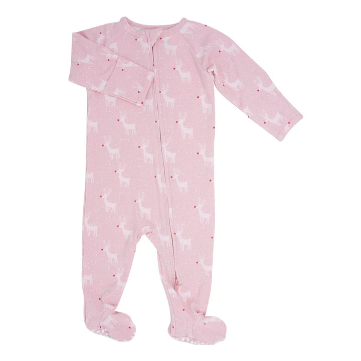 Sweet Bamboo Rudolph Pink | Zipper Footie