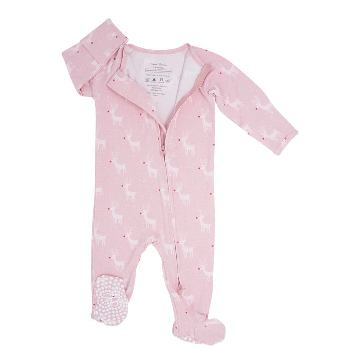 Sweet Bamboo Rudolph Pink | Zipper Footie